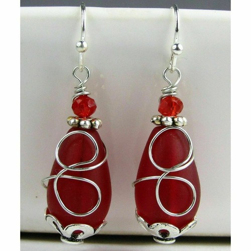 Teardrop-Shaped Frosted Sea Glass Dangle Earrings, Beach Fashion, Sea Jewelry - Picture 15 of 15