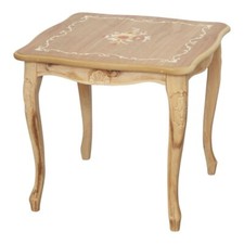 TAVOLINO QUADRATO SALOTTO IN LEGNO INTARSIATO GREZZO NON VERNICIATO