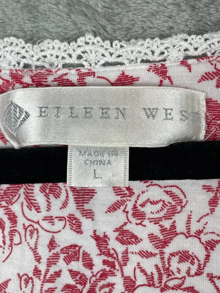 Camisón Eileen West Modal Manga Larga Borde con Volantes Mediano M Rojo Floral Pijama Foto 2 de 4