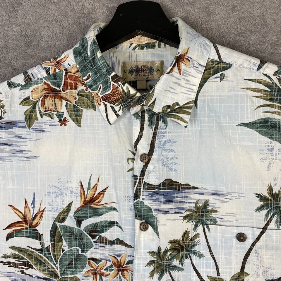 Campia Moda Hawaiian Shirt Men Large White Green Tropical Short Sleeve Button-Up - Image 3 of 4
