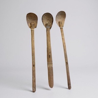 Set Of Three Handmade Coconut Shell Ladles Tribal Island Spoon Set Rustic