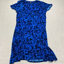 Chaps Crossover Surplice Dress Womens 16W Vibrant Blue Black Floral Cap Sleeve