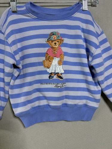 Polo Bear French Terry Sweatshirt Kids 4T Relaxed Striped Polo Ralph Lauren READ - Picture 2 of 10