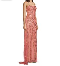 Jump Beaded Strapless Gown Dress With Train