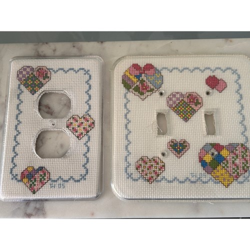 Vintage Handmade Cross Stitch Heart Light Switch and Outlet Cover 2pc Set