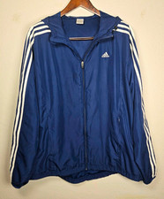Vtg 2005 ADIDAS Three Stripe Hooded Windbreaker Jacket Men Large Navy Blue