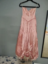 Vintage Gunne Sax Jessica McLintock Satin Victorian Maxi Dress Strapless Pink...