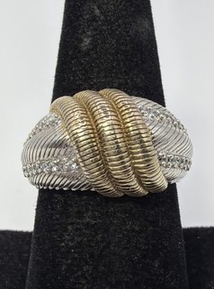 Judith Ripka 925 Sterling Silver & CZ Two Tone Cable Wrap Ring Size 9 12.6g