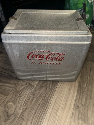 1950s Coca-Cola Metal Cooler Silver Red Vintage Soda