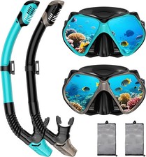 2 Pack Snorkeling Gear for Adults, Dry Snorkel, Mask Set Adult, Gray Green