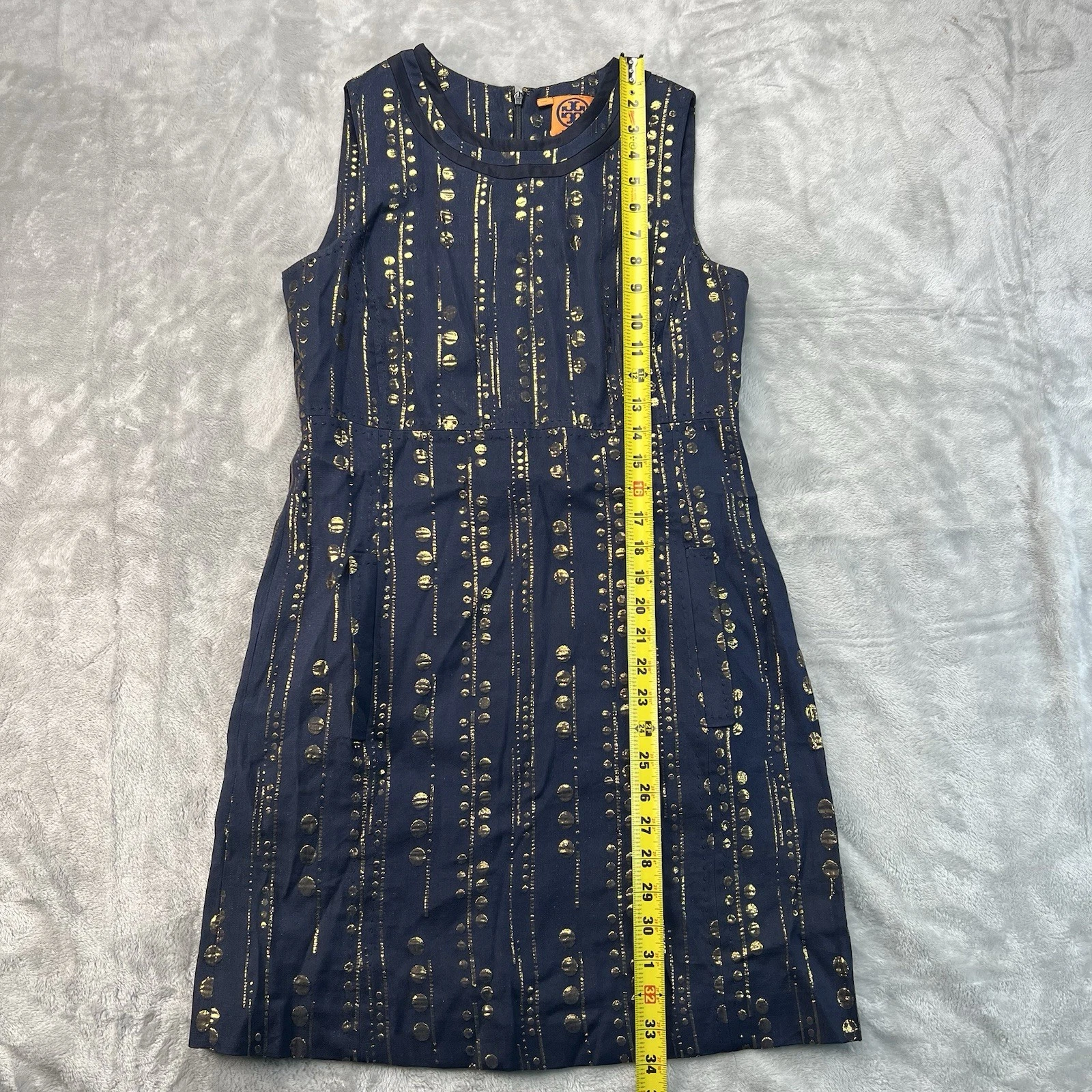Abito donna Tory Burch taglia 6 blu navy oro senza maniche