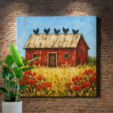 Rustic Highland Cow with Wildflowers Farmhouse Western Country Canvas Art