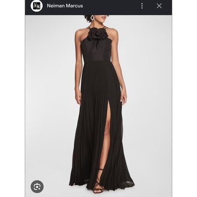 Marchesa Notte Black Pleated Chiffon Halter Gown Size 8 Black Tie Wedding Guest