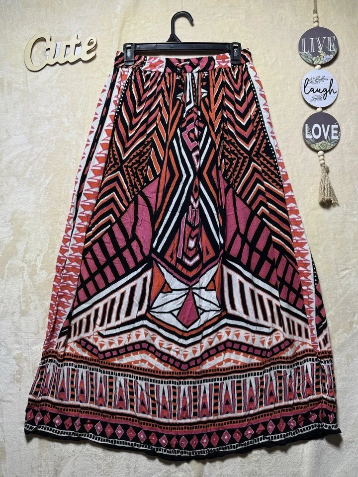 BooHoo Maxi Skirt Women 8 Wild Geometric Pattern Pull-on Elastic Waist - Image 2 of 4