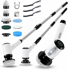 Electric Spin Scrubber for Cleaning-2 Adjustable Speeds,8 Cleaning Brushes,Cordl