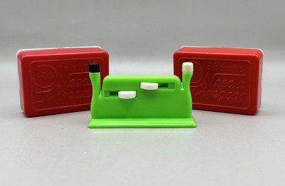 Vintage Automatic Needle Threaders Set Of 3 Italy Germany Case Instructions