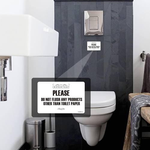 Flush Toilet Paper Only Sign 2 Pack 4" x 6" Acrylic Premium Finish Please Do Not - Picture 6 of 7