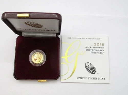 One 2018 W 1/10 oz GOLD American Liberty PROOF Coin High Relief in OGP with COA