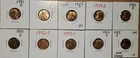 1951 - 1955 S,D, Wheat Cents, Lot Of 10, All S.F. & Denver Mint Marks, UNC/BU