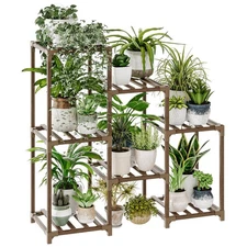 Bamworld Plant Stand Indoor Plant Shelf Outdoor Wood Plant Rack for Multiple ...
