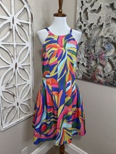 Vince Camuto SIZE 8 Printed Scuba Halter Dress Sleeveless Colorful *124