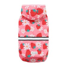 Large Pink Strawberry Daisy Dog Raincoat, Hood, Waterproof, Reflective Poncho