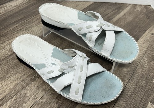 Clark’s Artisan White Leather Slide Sandals Open Toe Women's Size 8.5M Slip On