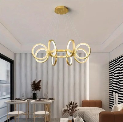 Brass Modern Ring Chandelier Coffee Bar Store Luxury Light Pendant Ceiling Lamp