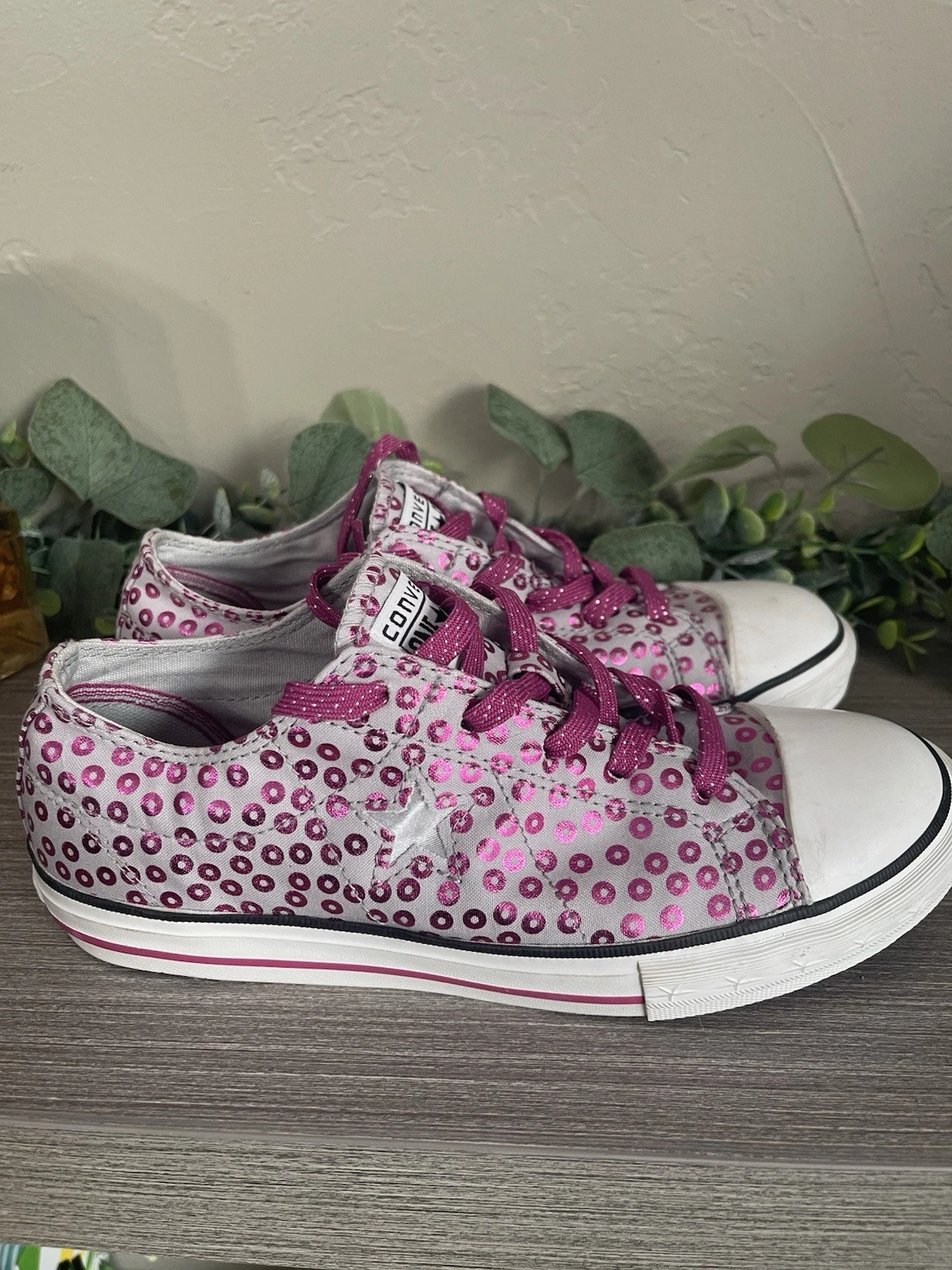 Scarpe sneakers CONVERSE One Star basse metallizzate punto magenta junior taglia 4
