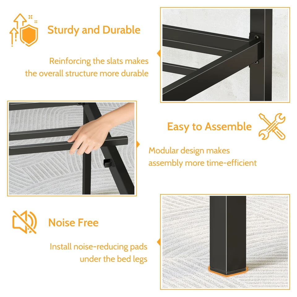 Marco de cama con dosel completo, marco de cama con dosel de metal de cuatro carteles, resistente... Foto 4 de 4