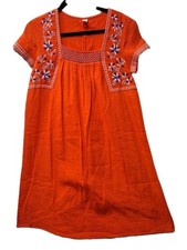 Old Navy Orange Shift Dress Embroidered Floral Cotton Medium Boho Sea Anemone