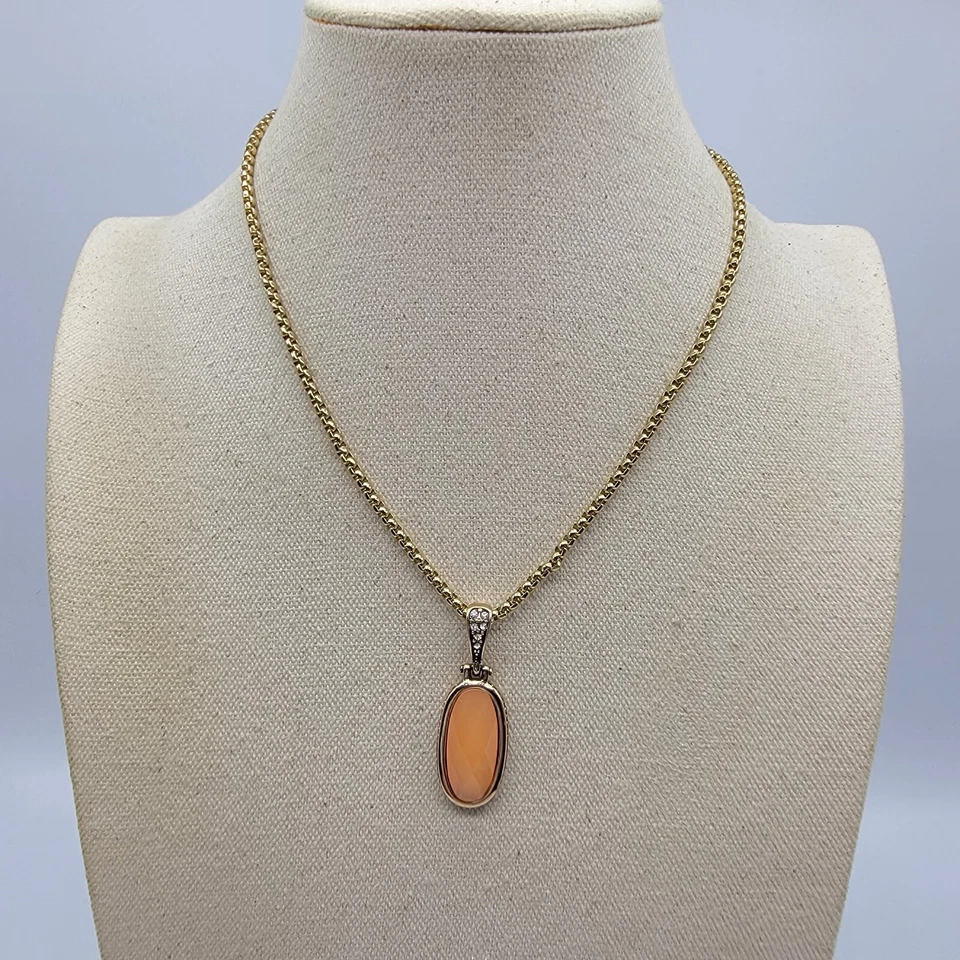 女士椭圆形橙色吊坠项链金色盒链简单优雅 16 — 第 3/4 张图片
