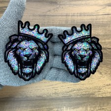 Lion Badges Emblem Holographic Flake Ed. Yellow Eye 2 Badges Car Fender Angry