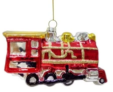 FAO Swartz Glass Locomotive Train Christmas Ornament - NEW