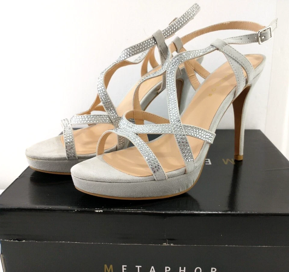 Metaphor Women Heeled Platform Dress Shoes Size 8 M Silver w jewels NEW display - Image 2 of 4