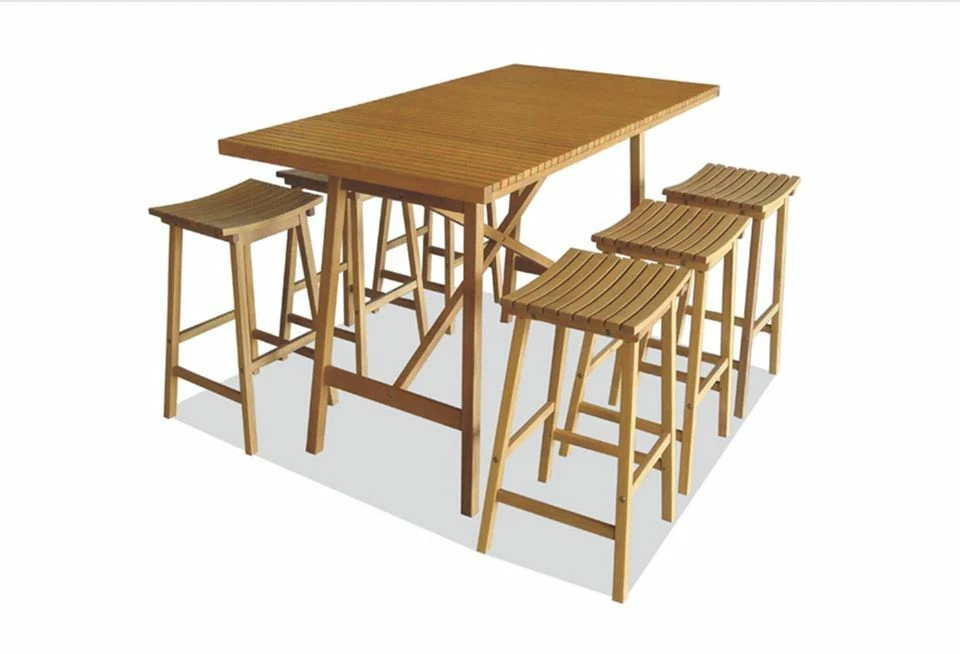 Mimosa 7 Piece Mareeba Wooden Timber Bar Setting 6 Chairs Stool and a Bar Table