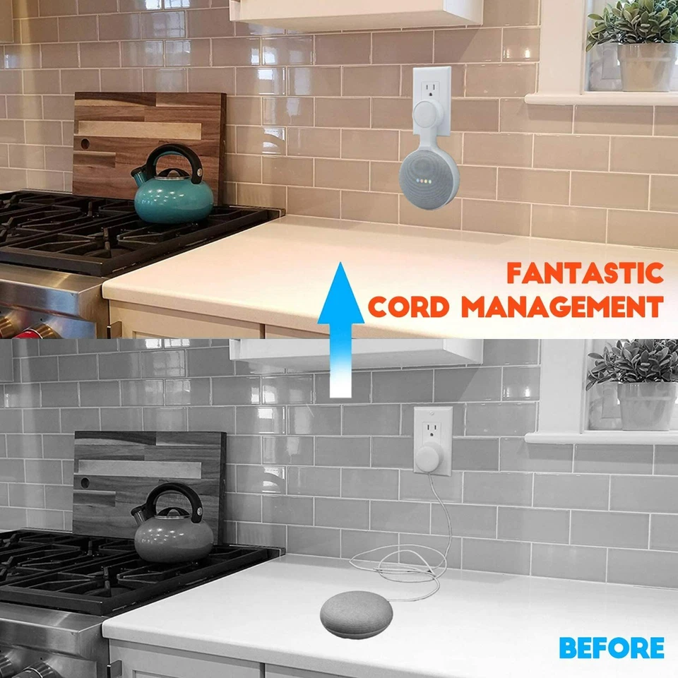 Mini soporte de montaje en pared para el hogar toma de CA asistente de voz cable perfecto ahorro de espacio Foto 4 de 4