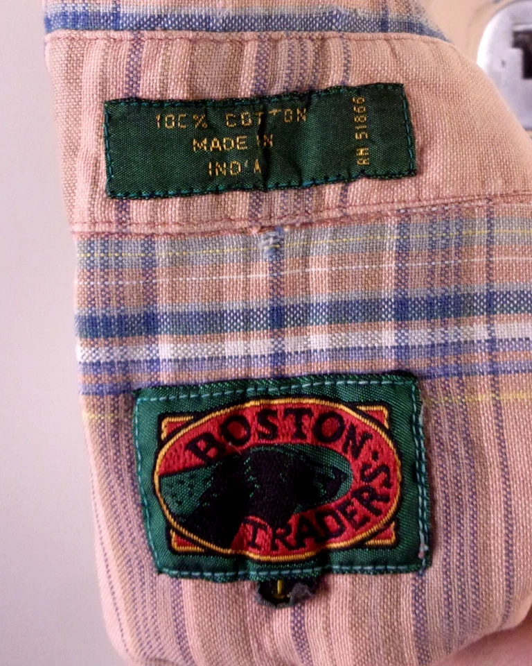 Camisa de franela a cuadros salmón vintage años 80 90 Boston Traders usada en excelente estado OCBD grunge L Foto 4 de 4