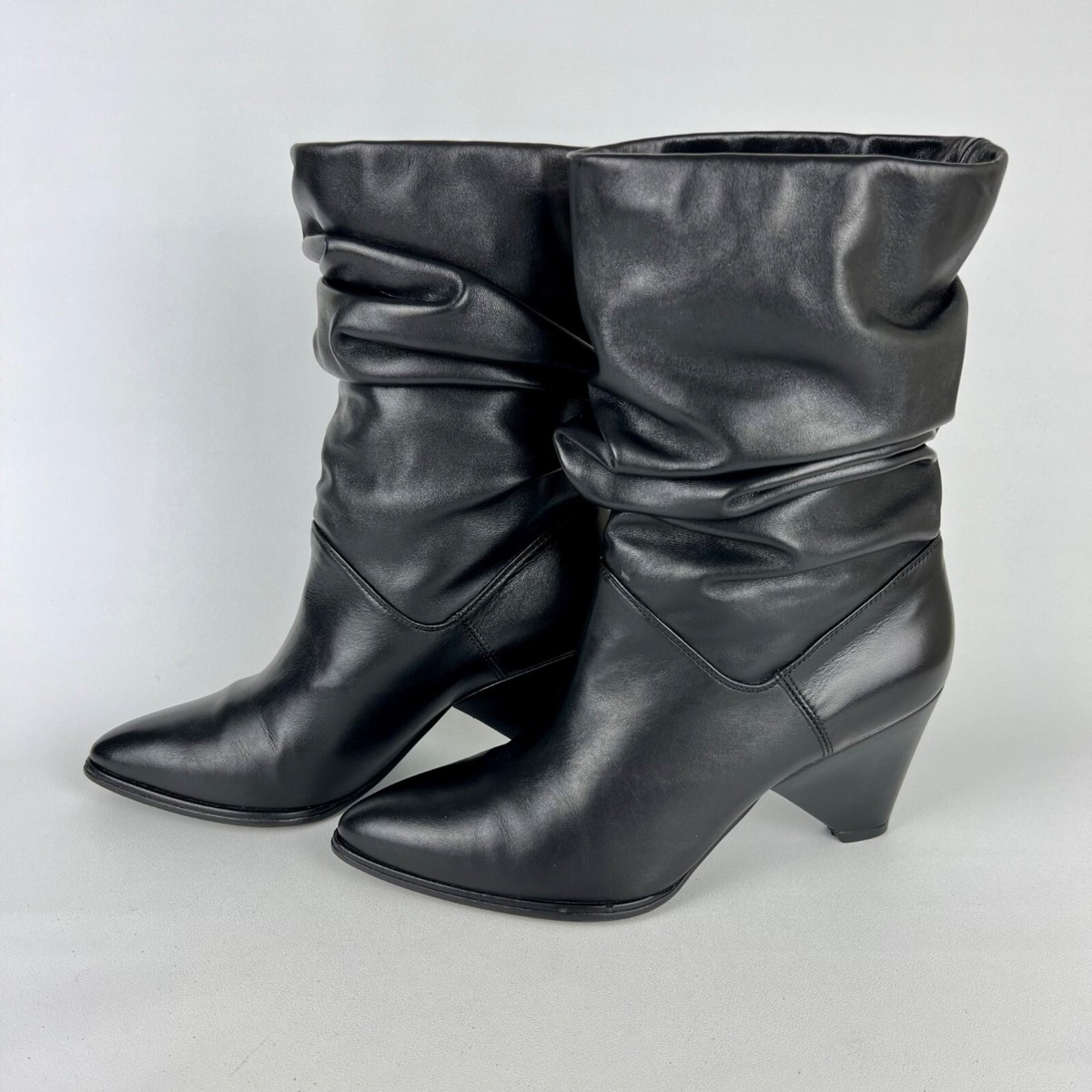 Stuart Weitzman Womens Black Leather Slouchy Mid Calf Boots Stuart Weitzman Womens Black Leather Slouchy Mid Calf Boots