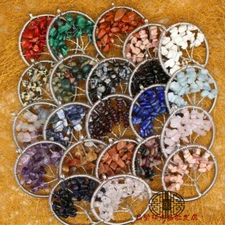 Wholesale 12pcs/lot Fashion Natural 7 Colour Stone Tree of Life Pendants 50mm