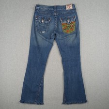 Y2K True Religion Jeans Womens 28x33 30x29 Flare Joey Buddha Embroidered READ