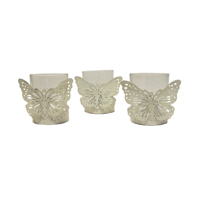 Teelichthalter Butterfly 3er Set Viola Kerzenhalter Windlicht Schmetterling HTI-