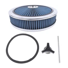 14" x 3" Air Cleaner Set Super Flow Washable Element Blue Recessed Chrome Top