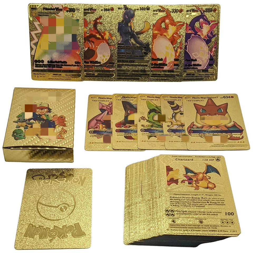 55/110Pcs TCG Deck Gold Foil Assorted Cards GX V-Vmax DX Charizard Card --