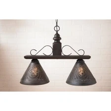 Irvins Farmhouse Hanging Light 19.5"H Bronze Black Wood & Punched Tin WELLINGTON