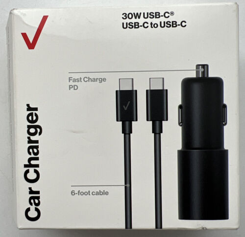 Verizon (6Ft) 30W Fast-Charge PD USB-C Car Charger - Black (VPC30WPDCTOC-A) - Picture 1 of 4