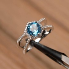 2Ct Round Cut Lab-Created Blue Topaz Halo Engagement Ring 14K White Gold Plated