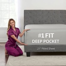 King Fitted Sheet Extra Deep Pocket 17"-21" Light Gray Fitted Sheets Only