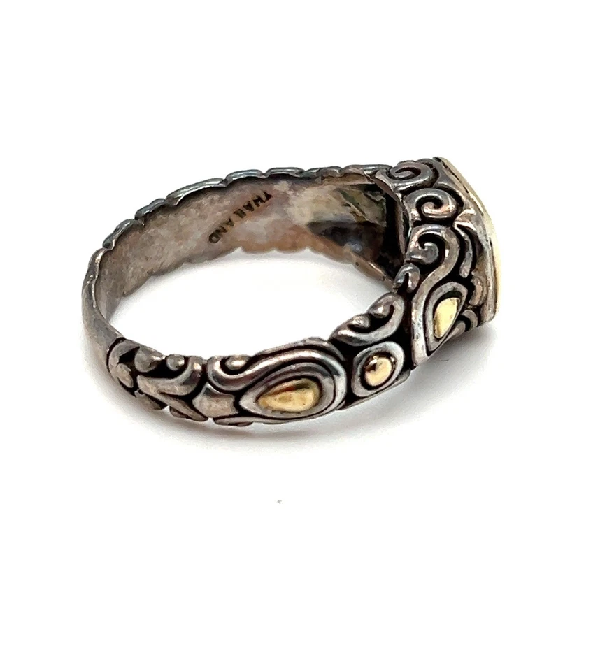 ANILLO JOHN HARDY TOPACIO AZUL PLATA ESTERLINA 925/18K YG GRABADO DETALLES PERGAMINO Foto 4 de 4