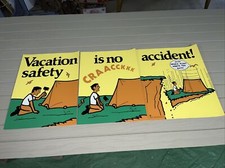 Vintage CAT Employee 3 Poster Sign - Vacation Safety Is No Accident - Camping